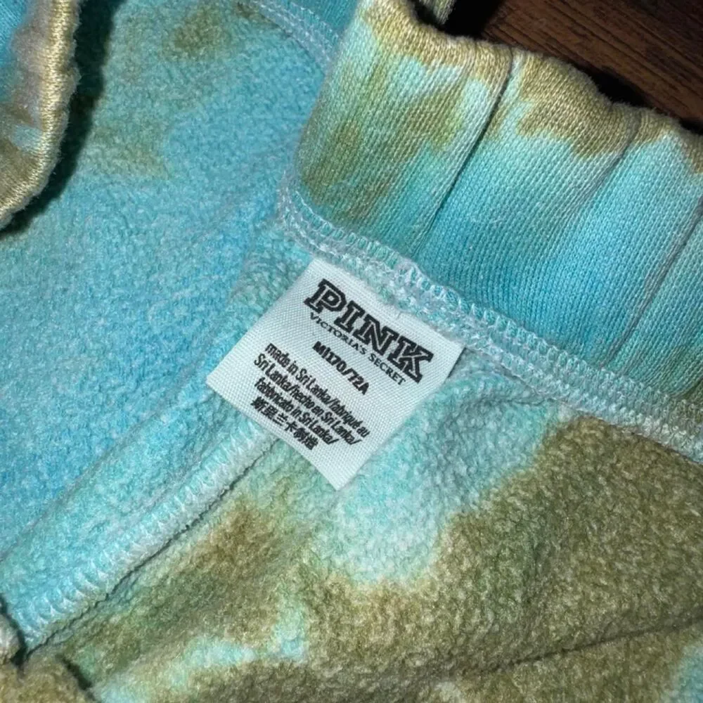 Pink Victoria's Secret Blue And Brown Tie Dye Fleece Shorts Size M
